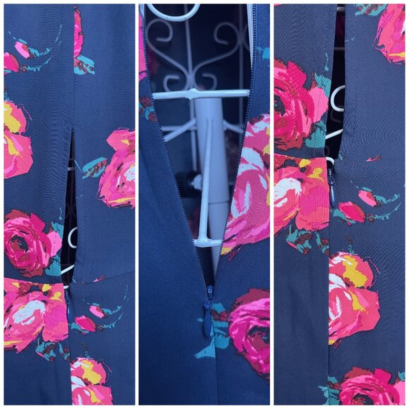 Aritzia Babaton Jedd Navy With Rose Design, High-low Hemline, Wrap Dress Sz-6 - Picture 8 of 11